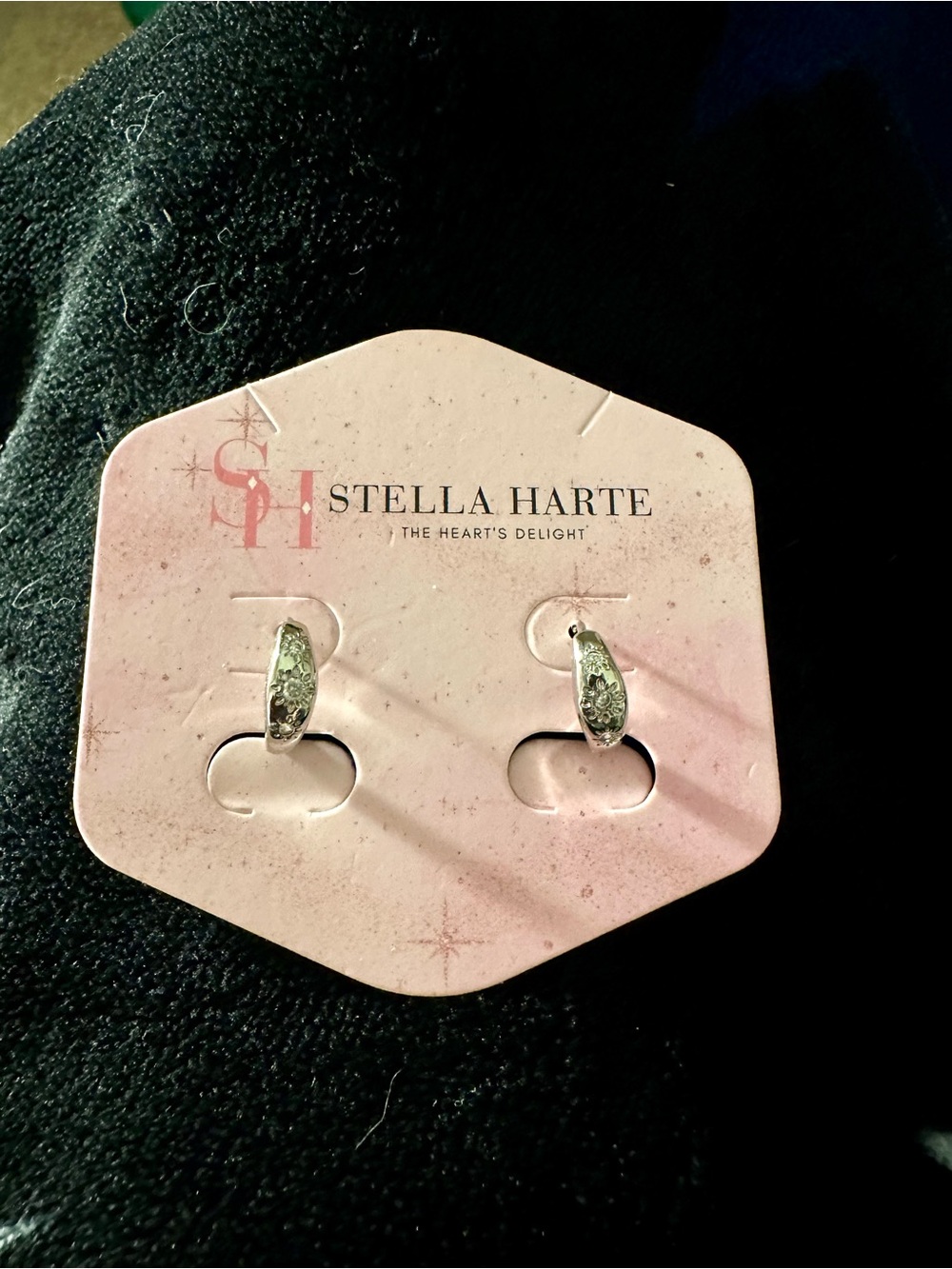 Stella Harte Etched Silver Tone Crystal Huggie Earrings - Silver NWT